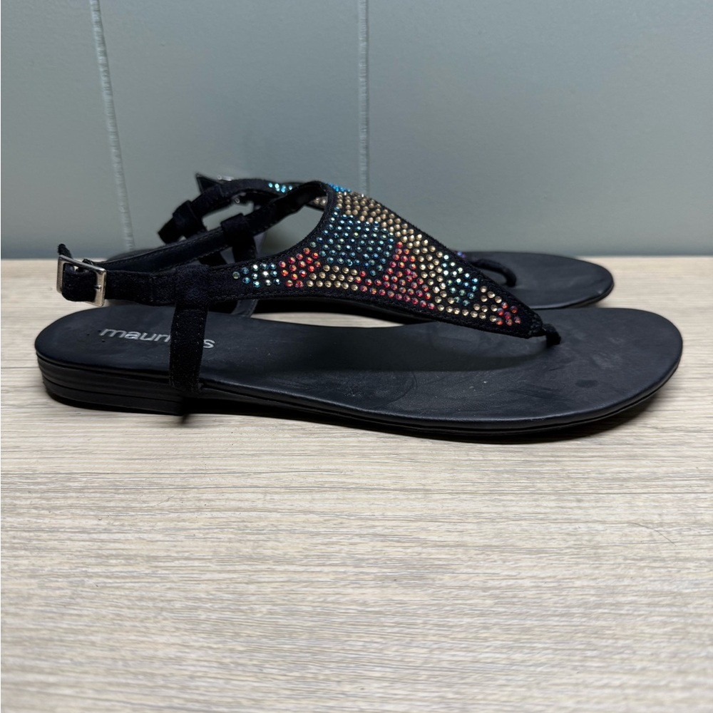 Maurices Black Sandals with Multicolor Rhinestones Size 10